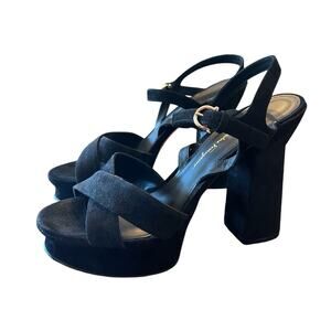 Ferragamo Sonya Suede Platform Ankle Strap Criss Cross High Heel Sandals NEW 10